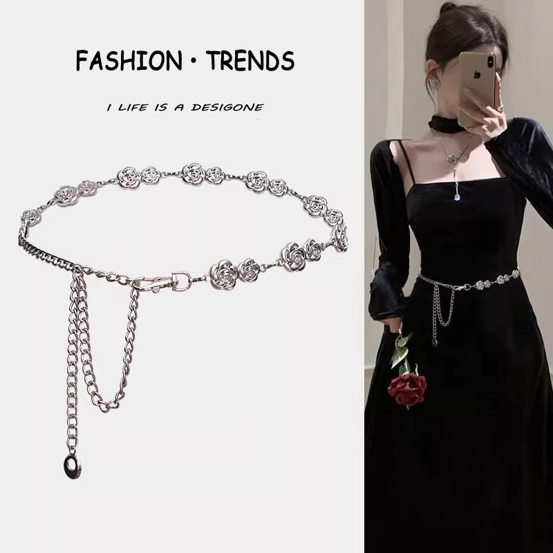 Small Fragrance Style Rose Decor Metal Waist Chain For Women Summer Fashion Jewelry