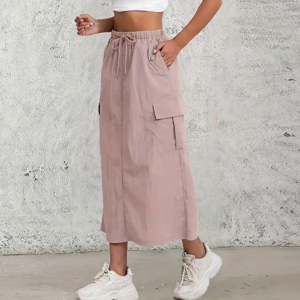 Women's Fashionable Solid Color Drawstring Elastic Waist Loose And Comfortable A-line Skirt