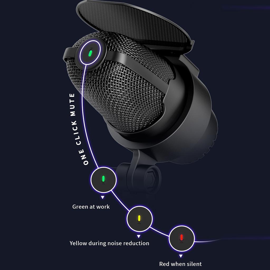 Mikrofon USB RGB Zestaw Mikrofonu Komputerowego ze Statywem Redukcja Szumów Plug & Play Jeden Klawisz do Wyciszenia dla