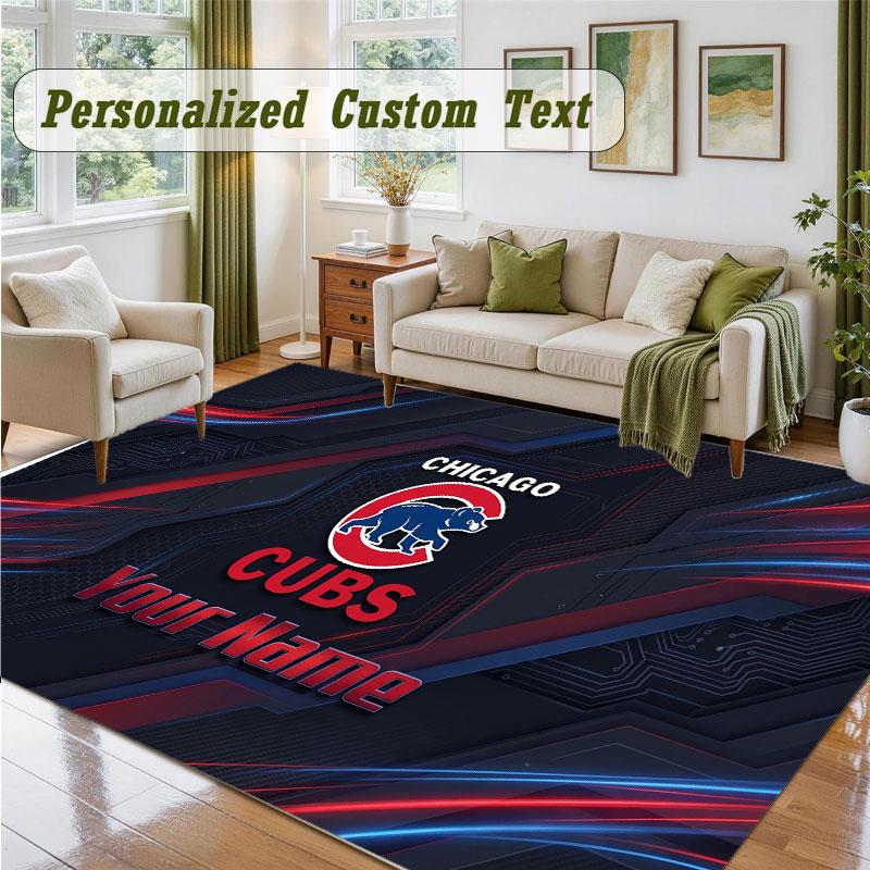 Crystal Velvet Square Rug Custom NameChicago Cubs Pattern Non Slip Home Floor Decor Rug