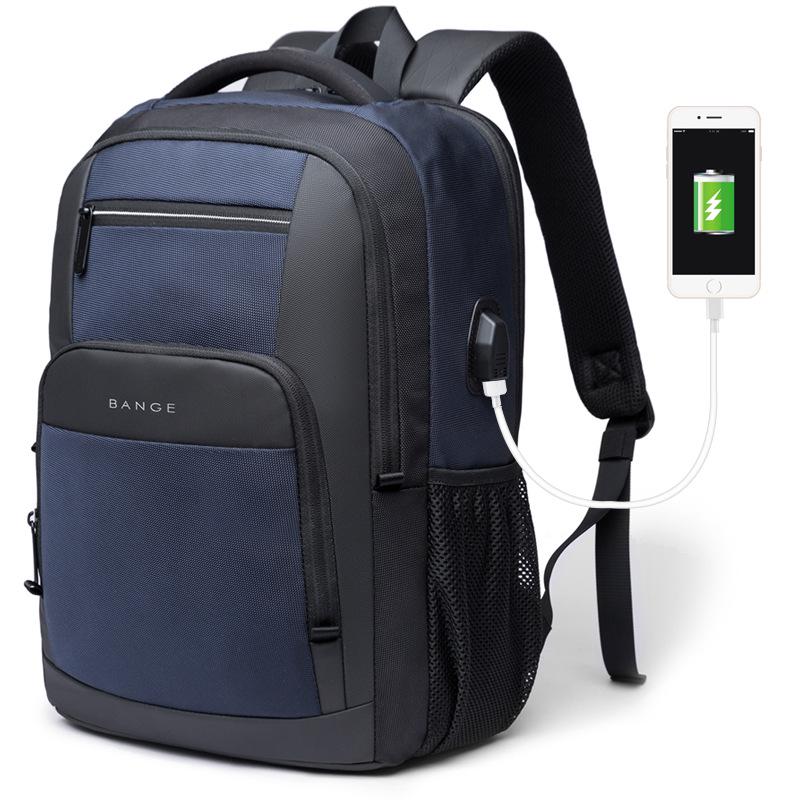 

Bange Men s Backpack: Large Capacity, Breathable, Casual Laptop Bag with USB for Students синій