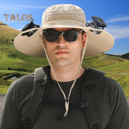Fisherman Hat Outdoor Fishing Hat with Moisture-Wicking Mesh Design Waterproof Coating Wide-Brimmed Dual-Power Solar Fan Hat