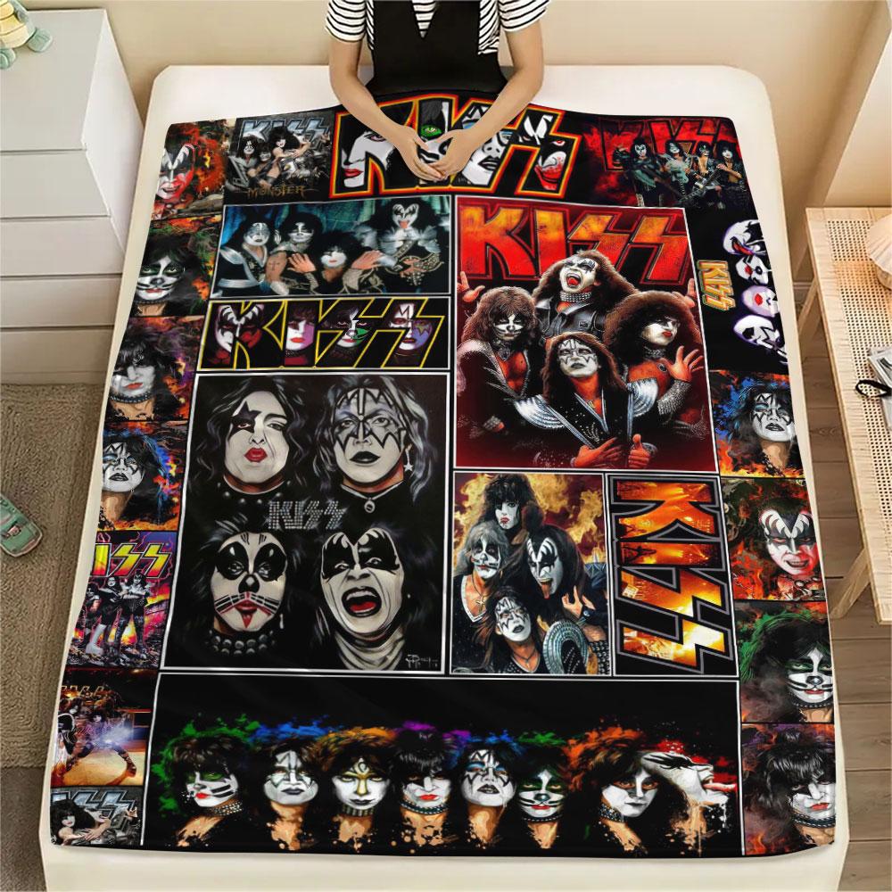 KISS rock band printing Flannel Blanket Bedroom Sofa Camping Warm blanket Gifts for family and friends-MJ002