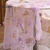 Bridal Shower Table Overlay Lace Embroidery Floral Tablecloth, 3D Flower Tulle Sheer Cover, Seasonal Wrinkle Resistant Tablecloth Colorful Cloth