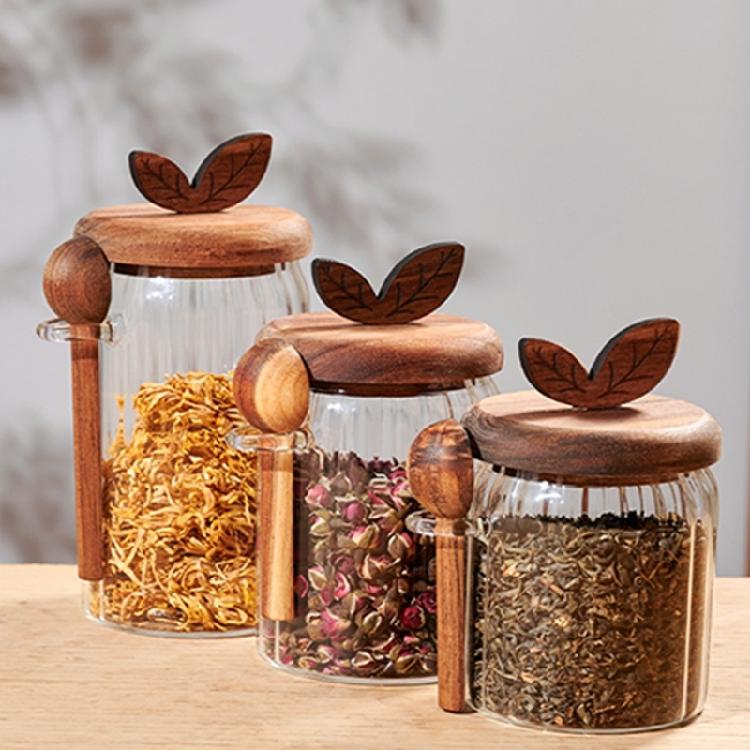 Multifunctional Glass Storage Jar Including Spoon High Borosilicate Glass Sealed Seal for Kitchen Pantries Home Office Use
