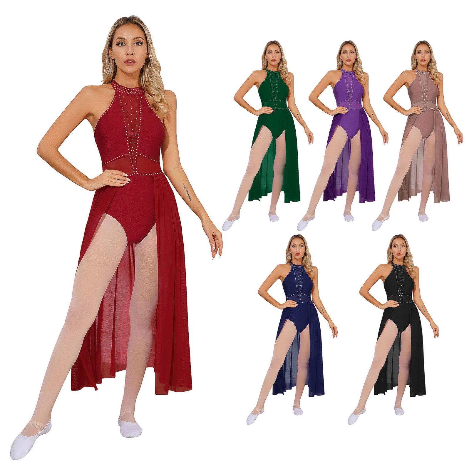 

Жіноча танцювальна сукня без рукавів, танцювальна сітчаста балетна сукня, блискуча фігурна катання, асиметрична спідниця, латинська сукня, танцювальний одяг S бордовий