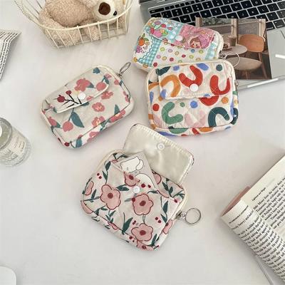 Blumen-Damenbinde, Lippenstift, Mini-Artikelhalter, Tasche, niedlicher Cartoon, Blumen-Steppung, Dokumentenaufbewahrung, Karten- und Münzgeldbörse