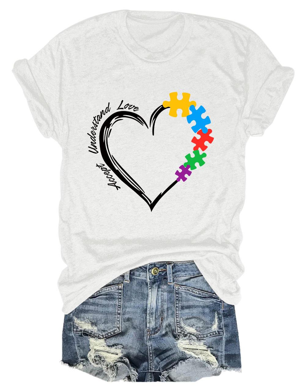 

New Womens shortsleeved casual Tshirt accept understand love printed summer fashion loose top with shortsleeved pullover S