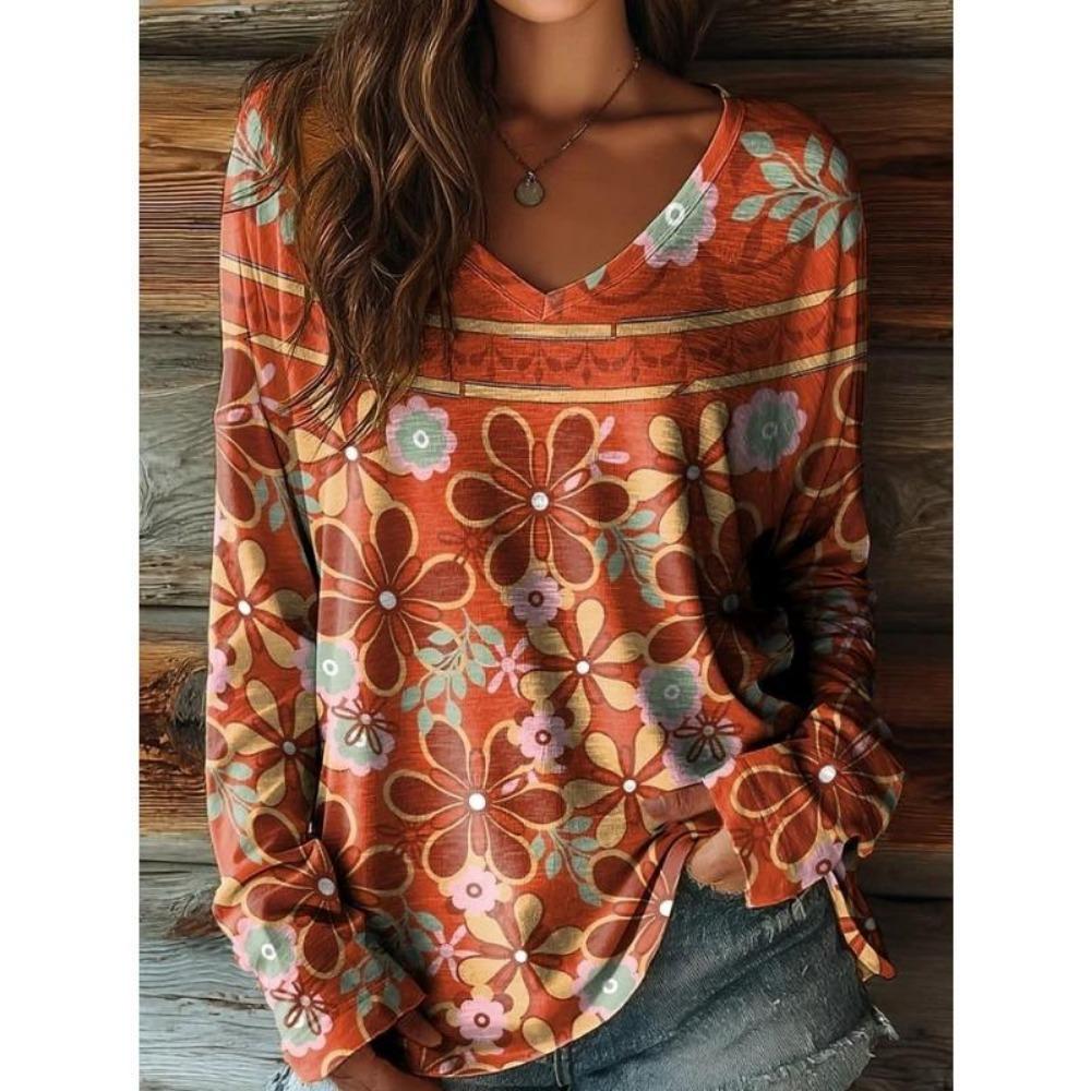 Spring Autumn Europe America Style Fashion V-neck Women's T-shirt Pullover Women Long Sleeve Clothing Outdoor Casual Tees Top