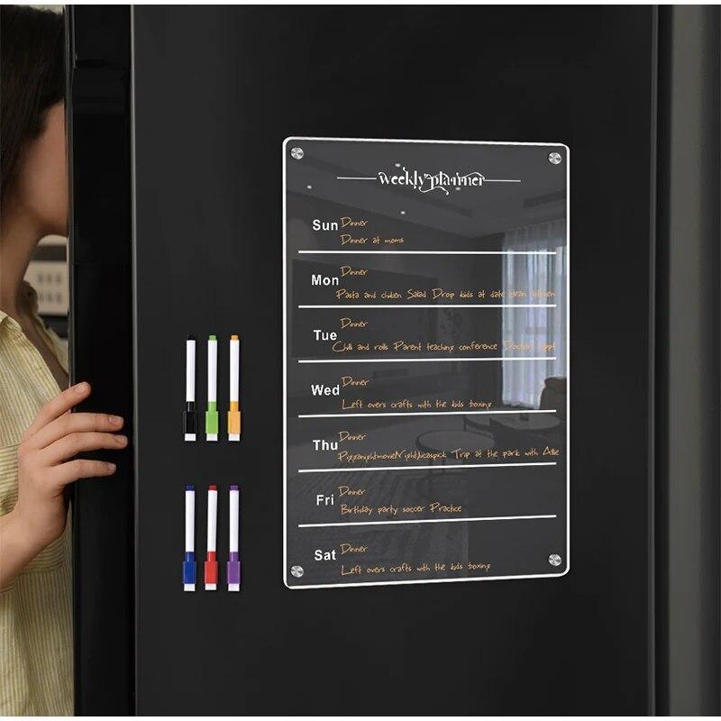 Fridge Magnet Sticker Calendar Board Planner Reusable Magnetic Dry Erase Board Schedule Transparent Acrylic Fridge Message Menu