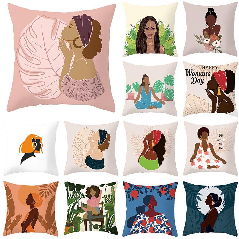 Nordic Abstract Women's Peach Leather Velvet Printed Pillowcase Home Fashion Bedside Sofa Office Cushion Cover