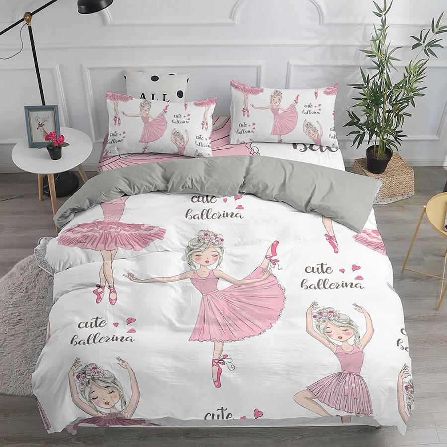 Capa de edredom para meninas dançando balé, lindas bailarinas, conjunto de cama para meninas 135, capa de edredom rosa, cama de solteiro, princesa, HomeTextiles