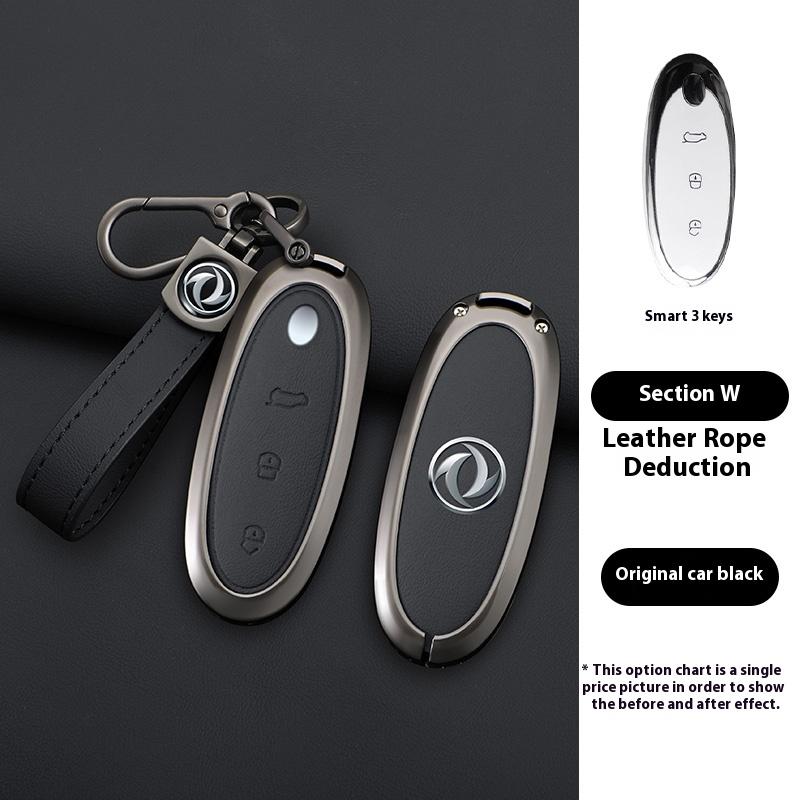 Zinc Alloy Leather Car Remote Key Case Cover Shell For Dongfeng Nammi 01 New Energy Protection Keychain Auto Accessories