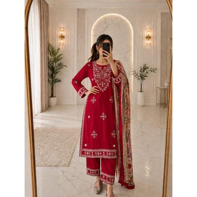 We Are Launching Exclusively  Festive & Party Wear Heavy Cotton With Embroidery Gotapati With Top-Bottom And Dupatta Set