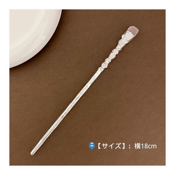 Kanzashi Hair Stick with Natural Stone (Rose/Ash Pink) - 17cm Brass Gold Plated, Simple Hair Accessory for Yukata, Kimono, Daily Wear, Gift for Women