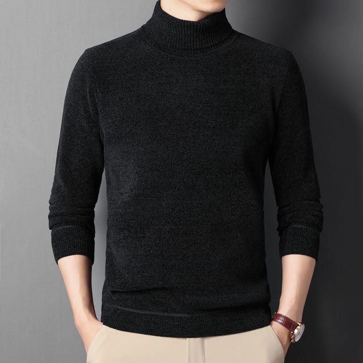 Men s Winter Chenille High Neck Sweater - Plus Velvet Thickened, Solid Color Knitwear XXXL