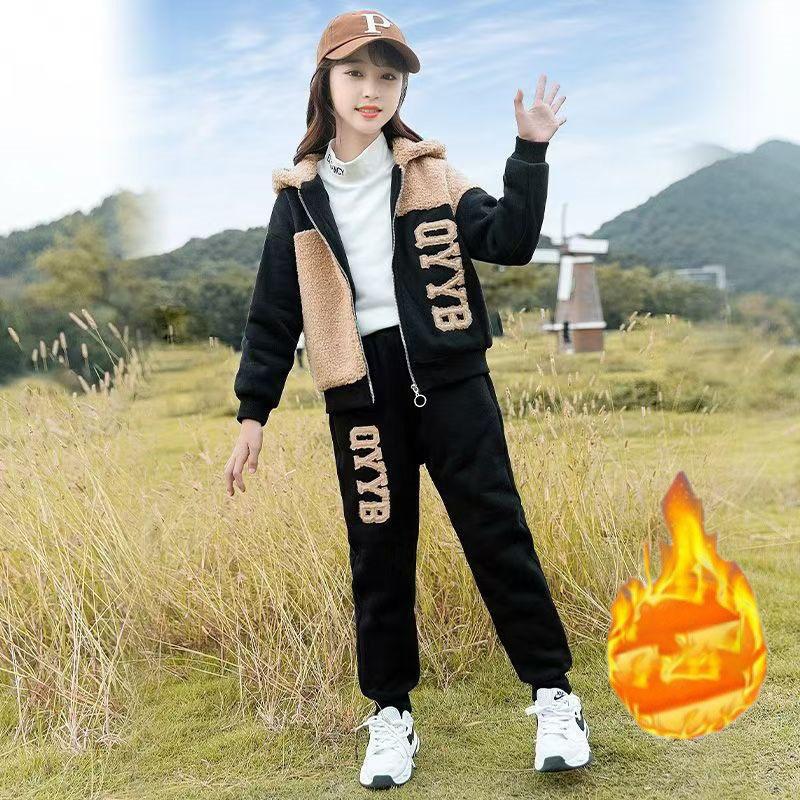 

Зимний костюм для девочек, пальто, зимний повседневный костюм из утолщенного бархата для маленькой девочки 170 хаки