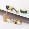 Set Of 5 Golden Rings Retro Punk Vintage Snake Heart Green