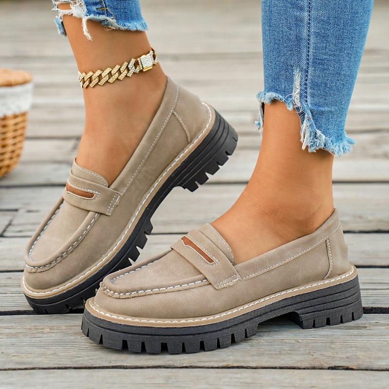 Women's Loafers Fall New Casual Slip-On Platform Single Shoes Retro Versatile Lazy Shoes