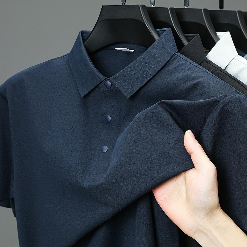 Solid Color Brocade Ammonia Seamless Glue Polo Men'S T-Shirt Medium Thin Lapel Short Sleeve