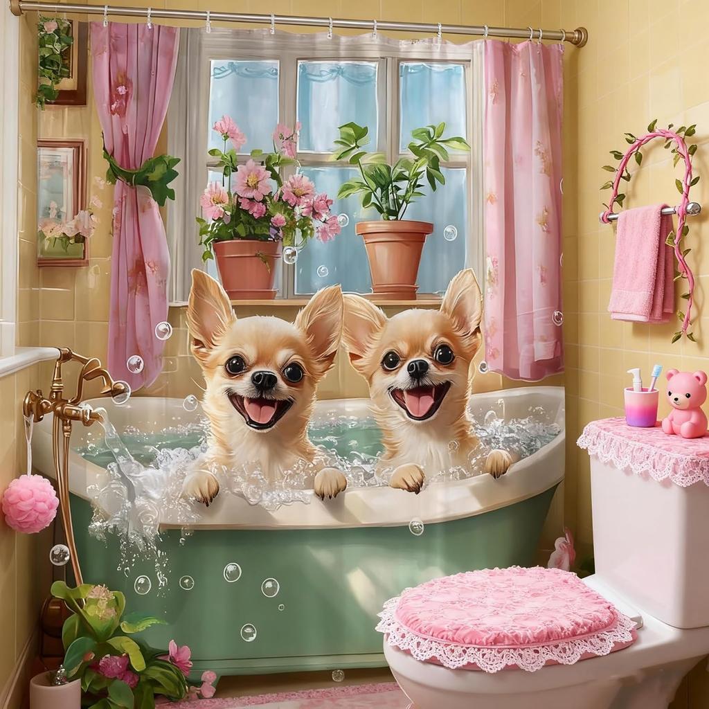 Funny Dog Shower Curtain Retro Vintage Rustic Farmhouse Turquoise Teal Animal Country Hilarious Doggy Cute Lovely Puppy Cartoon