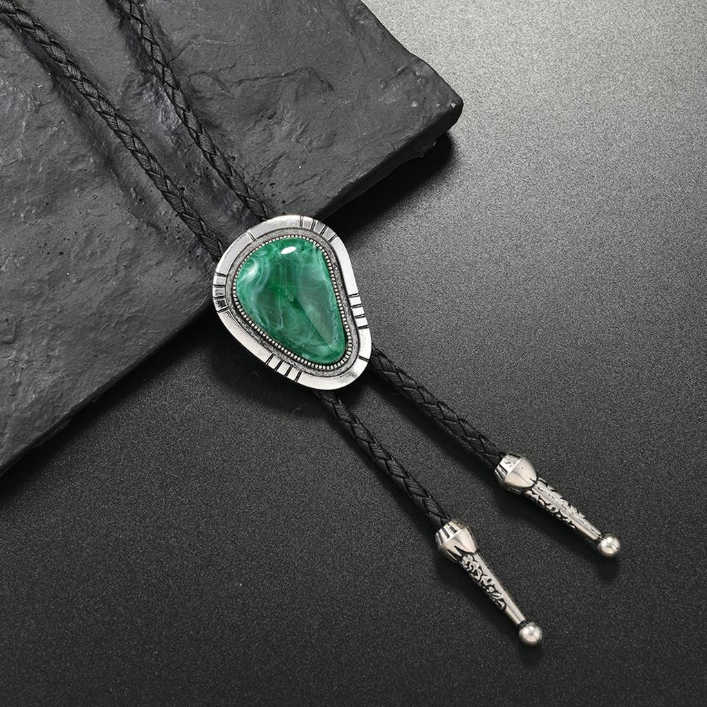 Men's Vintage Irregular Colored Stone Bolo Tie Cowboy Costume Accessory Western Faux Leather Cord Necktie Necklace Chain