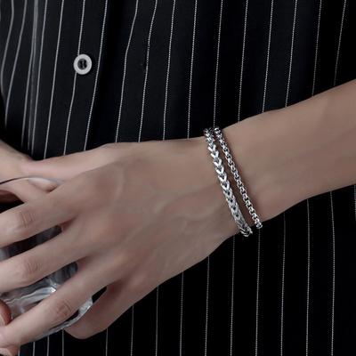 Titanium Steel Woven Square Front-back Chain Magnetic Clasp Bracelet Accessory - Stainless Steel Bracelet for Men - Wristband