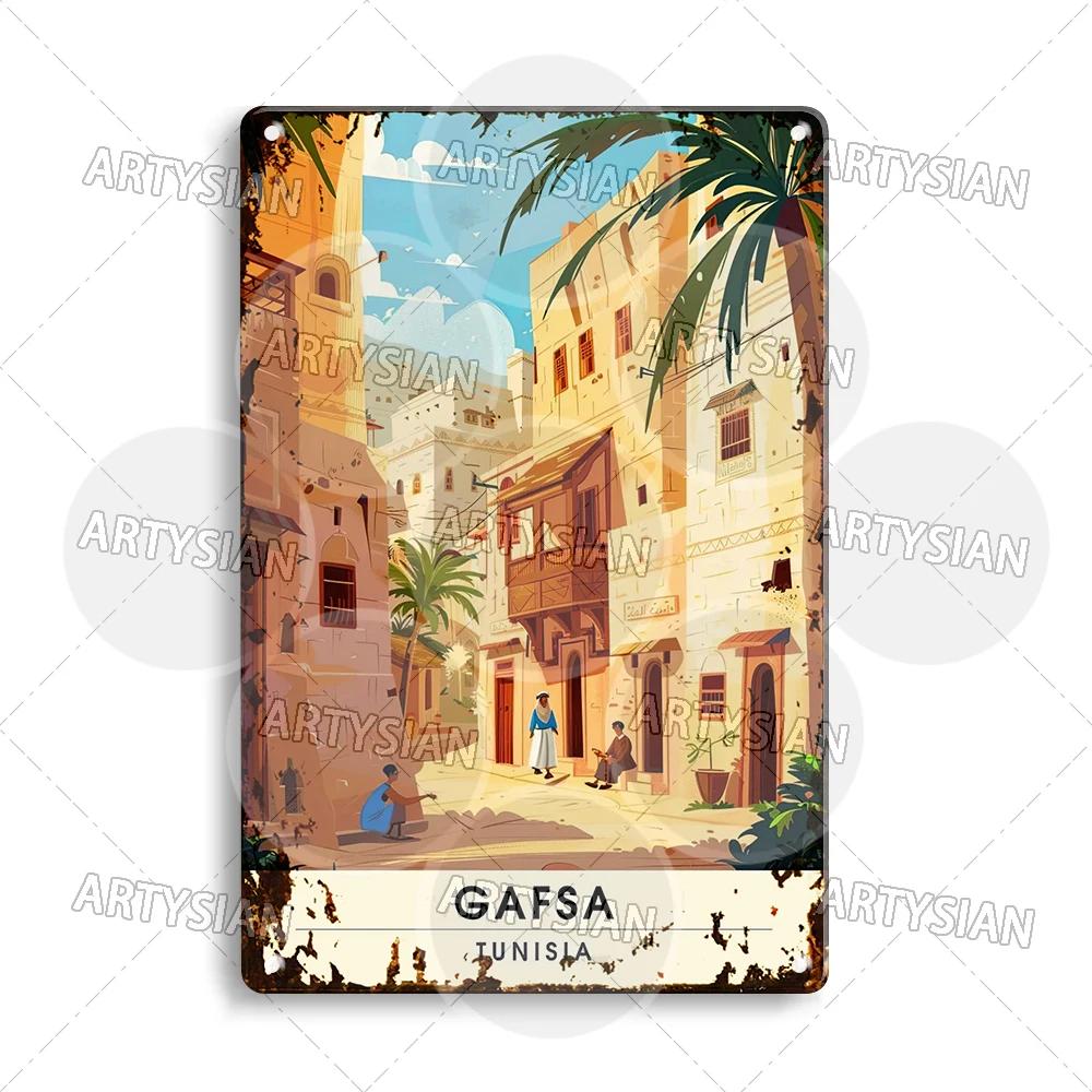 Maghreb Travel Cityscape Metal Sign Alger Algeria Djerba Tunisia Chefchaouen Morocco Marrakesh Zarzis Oran Tiaret Kabylie