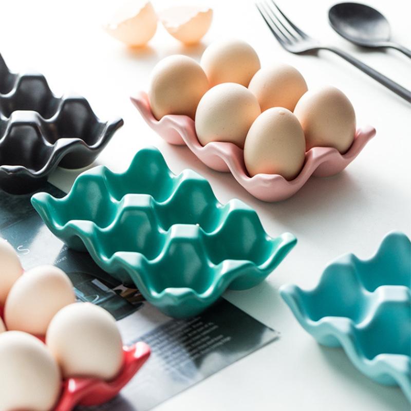 Eierhalter mit 6 Fächern, Keramik, rutschfeste Eierbox, Kühlschrank, stoßfest, Eierablagehalter, Aufbewahrungsbox, Aufbewahrungsbox für Zuhause