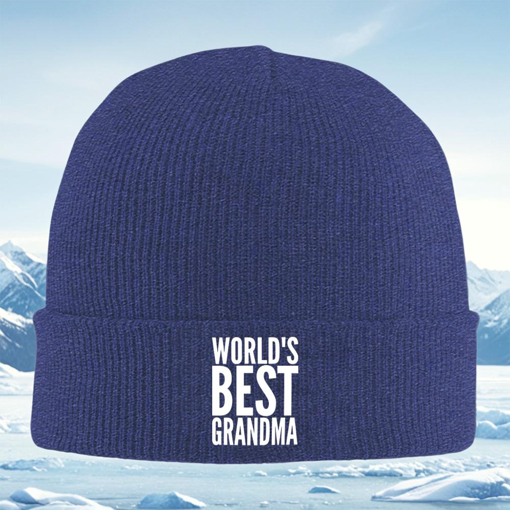 

World s Best Grandma text design Men Women Unisex Knitted Hat Beanie Pullover Cap Winter Thermal Warm Christmas Outdoor Cycling