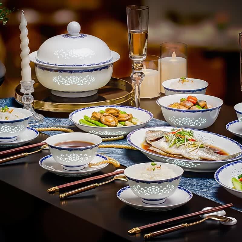 Aowei Jingdezhen Blue  White Ceramic Dinnerware Set
