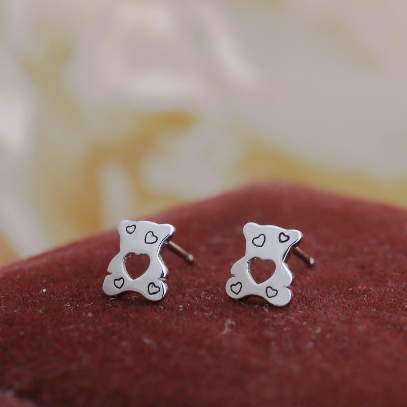 Cute Empty Love Bear Earrings for Women Korean Style Simple Versatile Small Personalized Earrings