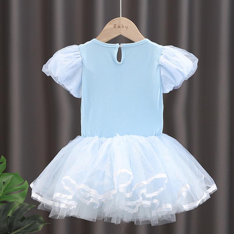 Snow White Girls' Ballet Dress with Puffy Tulle Skirt and Open Crotch