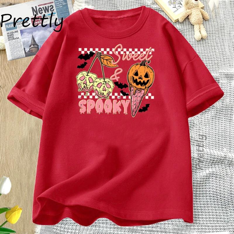 Sweet and Spooky Halloween Tshirt Trendy Halloween Ice Cream Tshirt Funny Spooky Season Fall Tee Unisex Women Short Sleeve Clothes