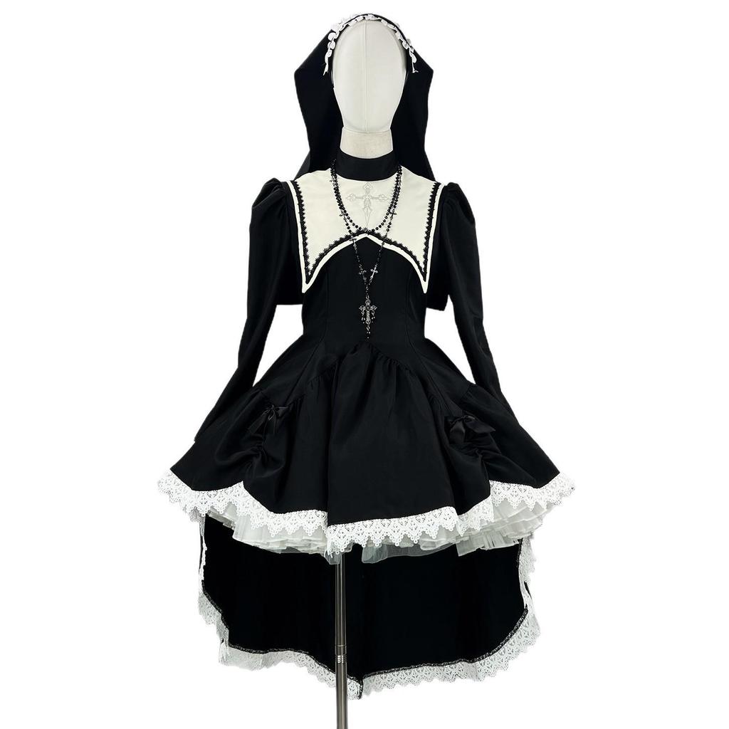 Dark Style Embroidered Halloween Nun Costume - COS Performance Subculture Outfit