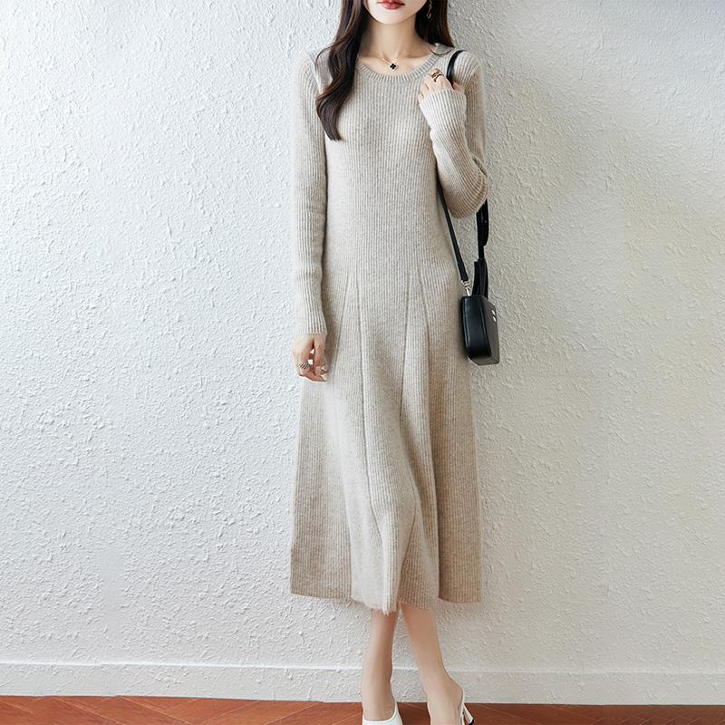 Women Sweater Dress 100% Wool MODERN NEW SAGA O-neck Knit Long Pullover Winter Jumpers Wool Long Dress Female