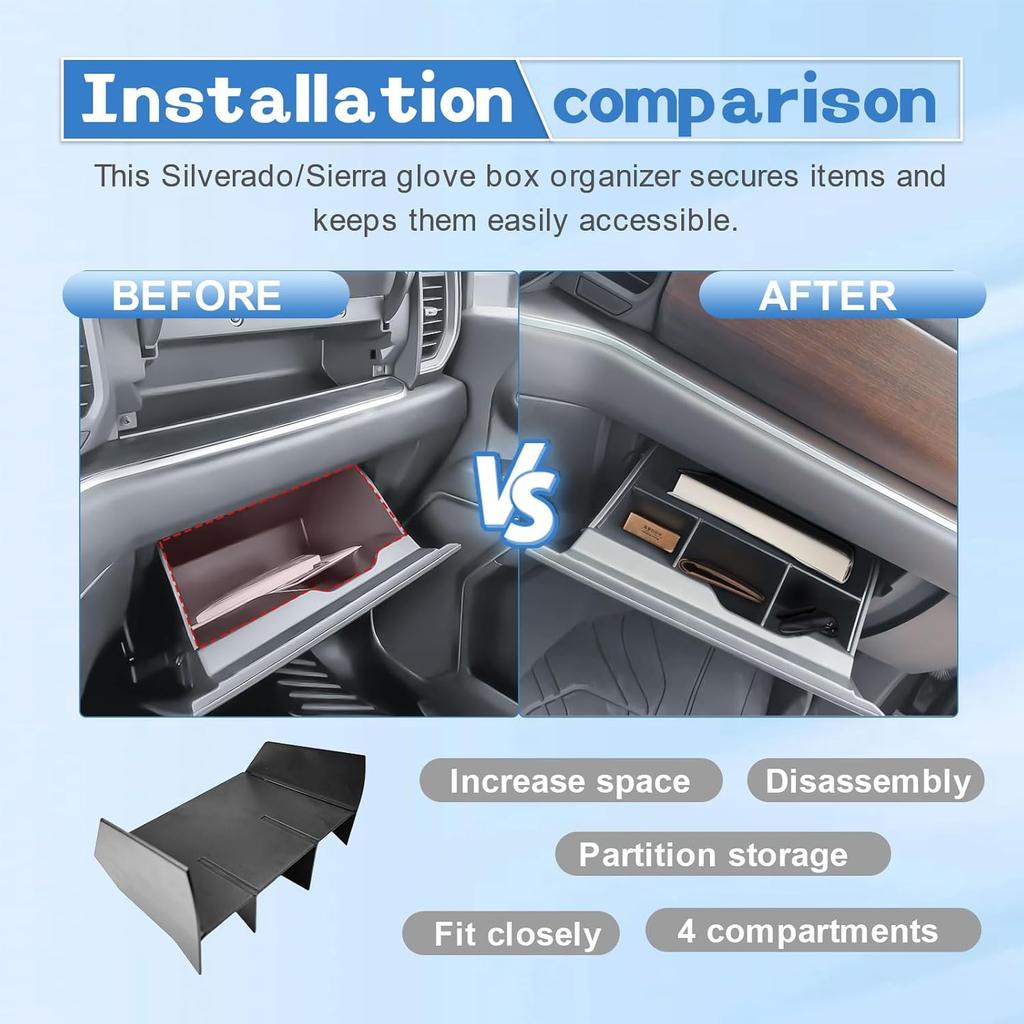 EDBETOS Glove Box Organizer Compatible with Refreshed - 2024 2025 Silverado/Sierra 1500,2024 2025 Chevy Silverado/GMC Sierra 2500HD 3500HD