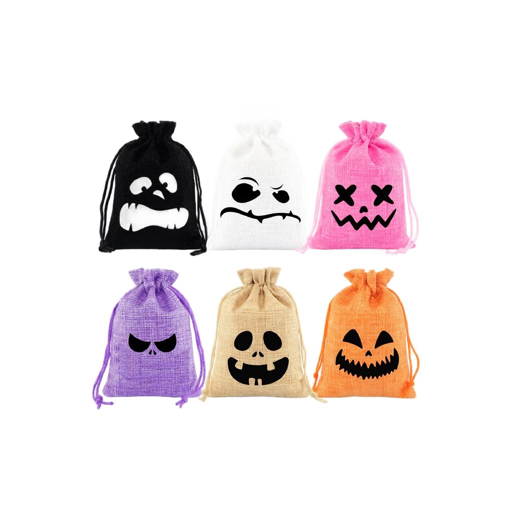 6er-Pack Halloween-Party-Süßigkeitentüten Kordelzug Jutebeutel Aufbewahrungstaschen Halloween-Themen-Geschenktüten für Süßes oder Saures Partyzubehör
