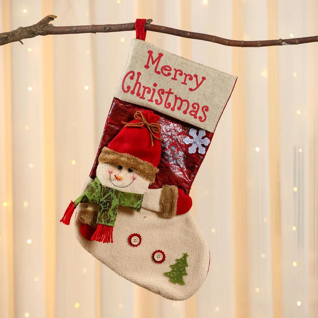 Christmas Socks Cartoon Santa Claus Snowman ELK Gift Bag XMAS Party Decorative 3d Doll Stockings with Button YFA2086