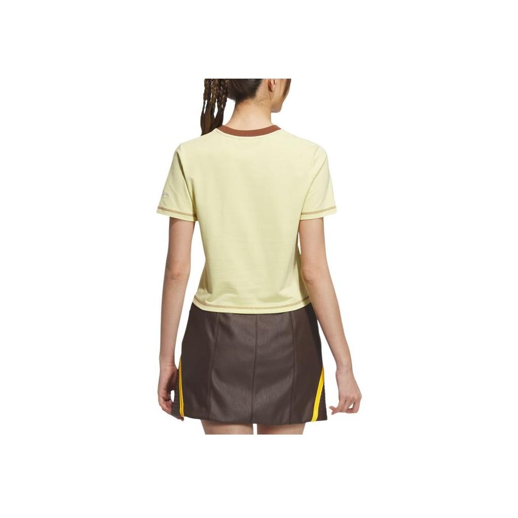 Adidas Originals Retro Sport Camp Crop Fitted Round Neck Fashion Soft Versatile Short Sleeve Regular T-Shirt Women Tops Powder-Yellow JX6571