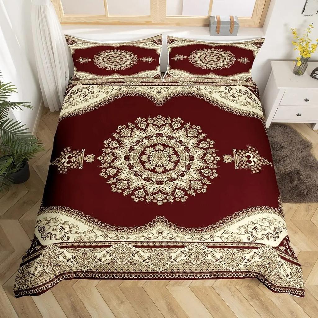 Tribal Floral Duvet Cover Set Bohemian Geometric Flowers Bedding Set Mysterious Indian Abstract Grid Quilt Cover Twin King Size