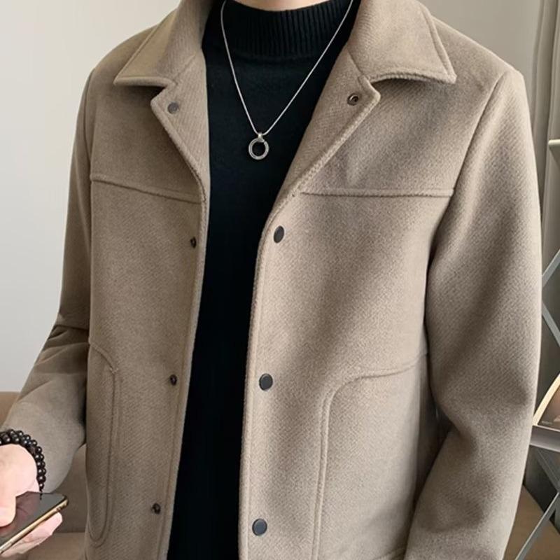 Winter Korean version woolen coat men's light and mature wind lapel woolen jacket autumn trend short slim-fitting versatile coat