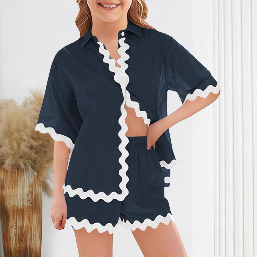 

Летняя детская мода Paragraphs короткая рубашка костюм для отдыха из двух частей 160 тёмно-синий