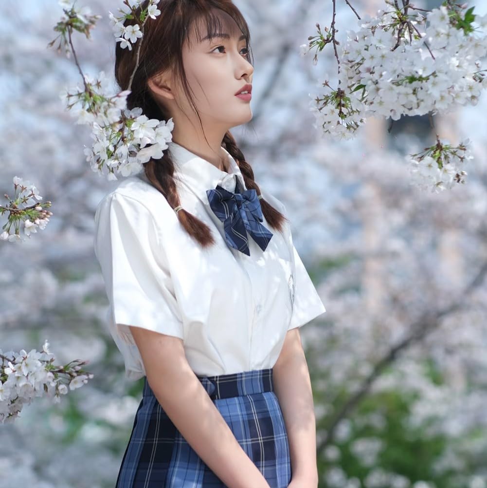 Limspace Sailor Uniform Perfect for Pleated Checkered Ribbon Halloween Short Long and Perfect for Amusement Entrance School and Cultural Blue Short