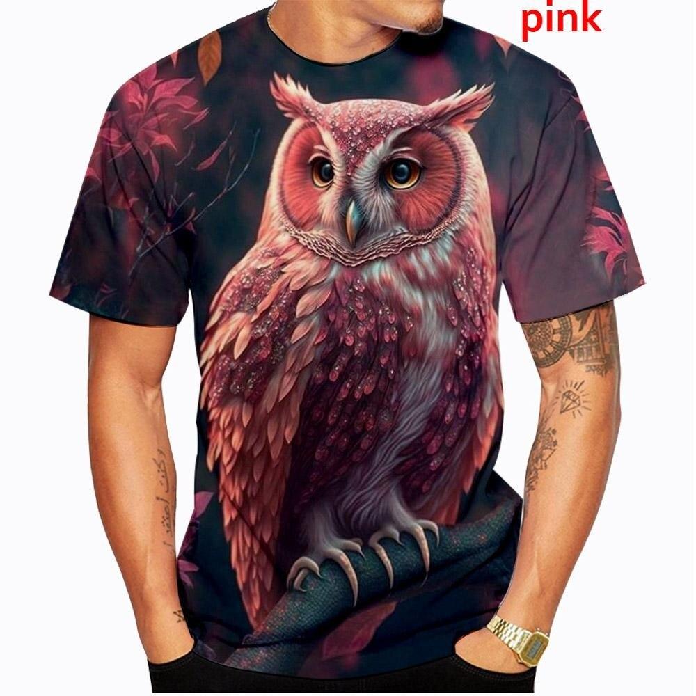 Fashion Printing Funny Owl 3D Men Casual Hip Hop T-Shirt Summer Cute Bird Pattern Short Sleeves Animal Tee