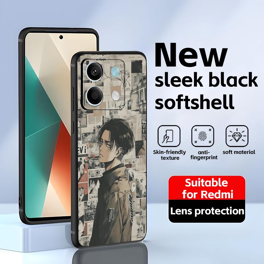

Phone Case For Redmi Note 14 13 12 11 Pro Plus S 5G 14C A3 anime Attack on Titan Soft Black Phone Cover Redmi Note 12 Pro 5G