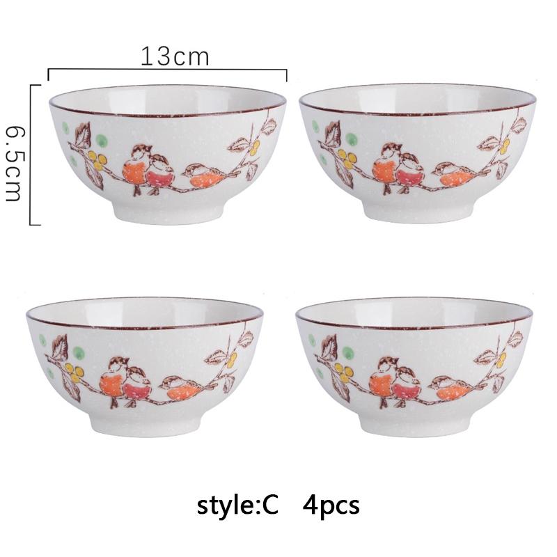4pcs Ceramic Rice Bowl Set Cereal Soup Dessert Snack Bowl Kitchen Salad Serving Bowl Tableware Microwave Safe Japanese Style 5"