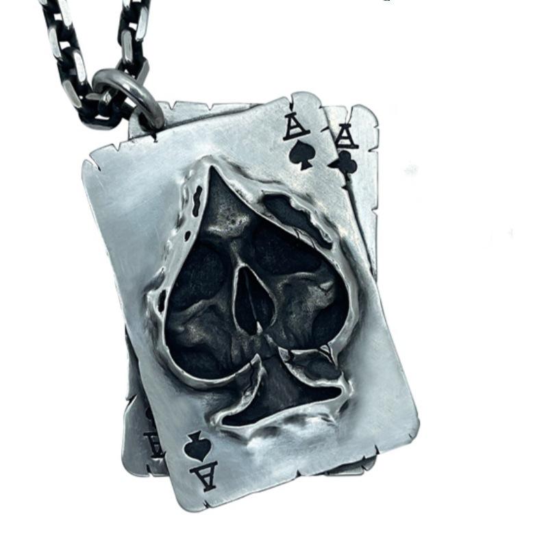 Vintage Spades Poker Skeleton Pendant, Trendy Men's Versatile Necklace