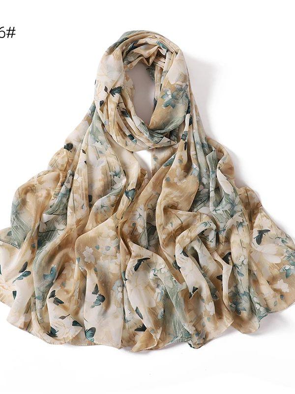 Summer Bohemian Chiffon Hijab Leopard Watercolor Print Islamic Scarf Ultra Lightweight Breathable Women Muslim Hijab Beach Trip for Daily Use
