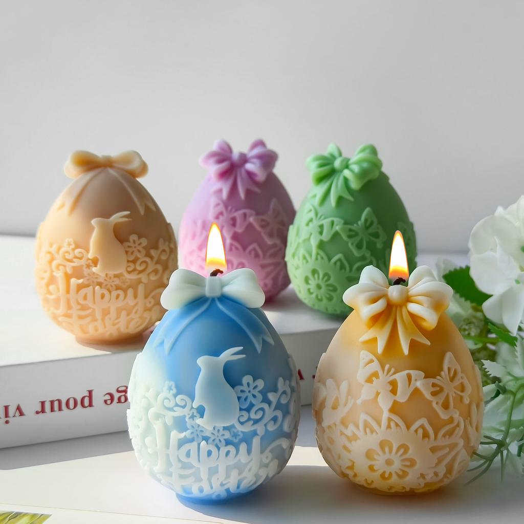 DIY Flowers Egg Easter Candle Silicone Mold Handmade Aroma Candle Easter Egg Relief Bunny Molds Gypsum Form Resin Mould